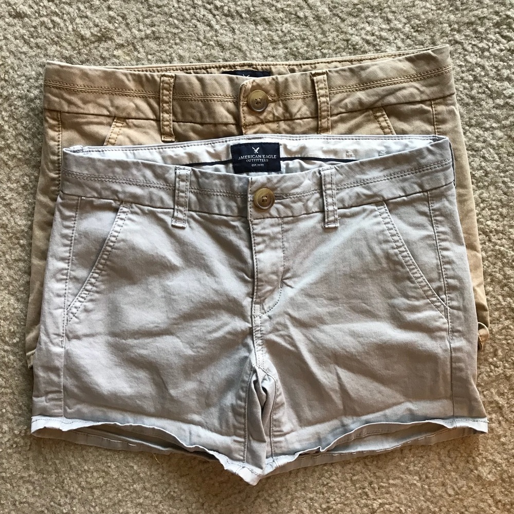 American Eagle midi shorts stretch gray tan Sz 2